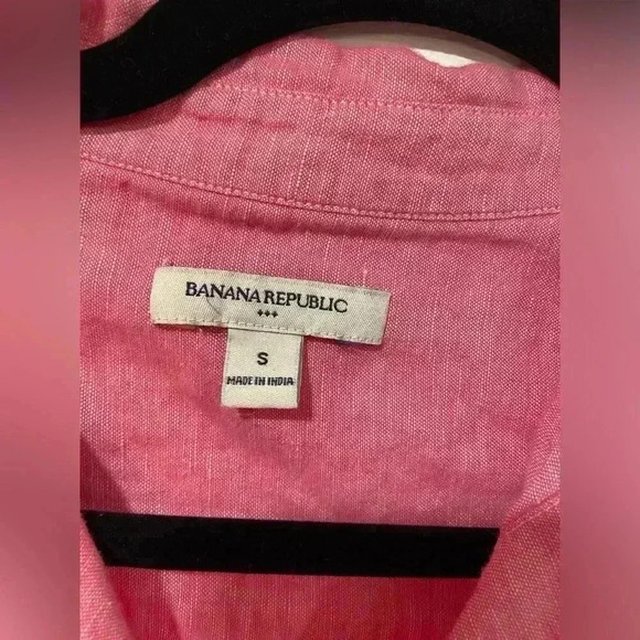 Banana Republic Linen Cotton Long Sleeve Roll Tab Button Down Pink Size Small - Picture 9 of 9